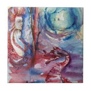 Carreau En Céramique MORGANA / Magie et mystère, Imaginaire bleu rose