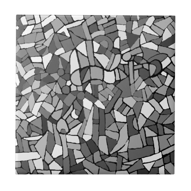 Carreau En Céramique Mosaïque abstraite noire et blanche (Devant)