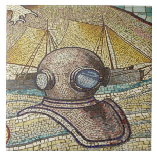 Carreau En Céramique Mosaïque d'ancien casque de plongeur