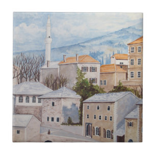 Carreau En Céramique Mostar, Bosnie - Peinture Townscape Acrylique