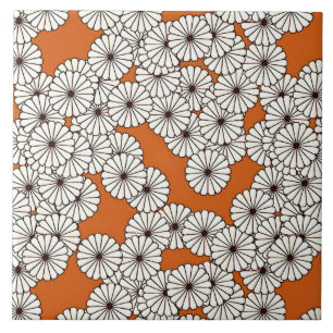 Carreau En Céramique Motif à fleurs Art déco - crème sur rouille