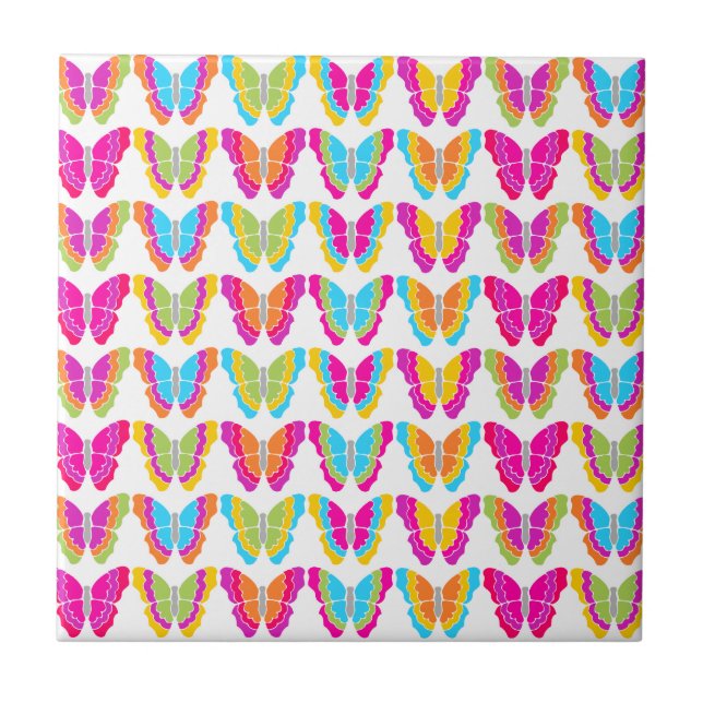 Carreau En Céramique Motif à papillon arc-en-ciel mignon (Devant)