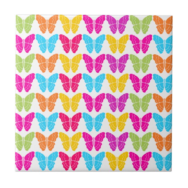 Carreau En Céramique Motif à papillon arc-en-ciel mignon (Devant)