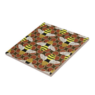 Carreau En Céramique Motif abeilles et peigne de miel