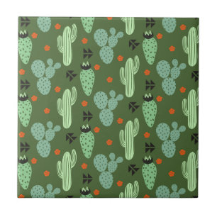 Carreau En Céramique Motif abstrait de désert de cactus de hippie