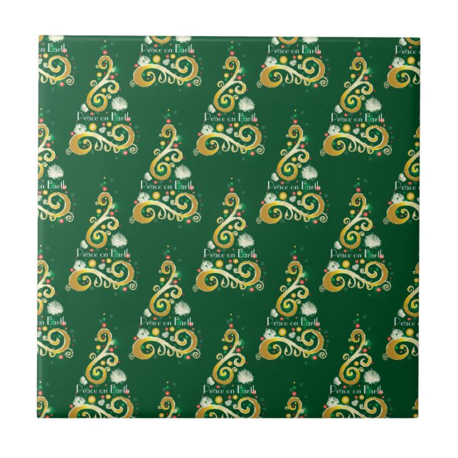 Carreau En Céramique motif Abstrait de Noël vert et or (Devant)