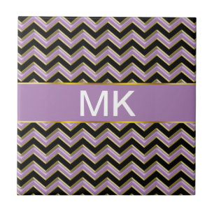 Carreau En Céramique Motif Amethyst Gold Black Zigzag