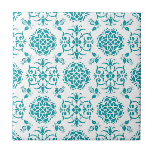 Carreau En Céramique Motif Aqua et blanc de Damas florales
