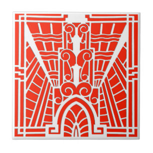 Carreau En Céramique Motif architectural Art déco, mandarine