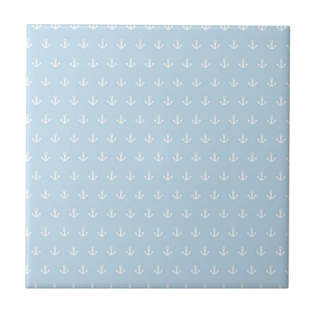 Carreau En Céramique Motif avec les ancres blanches sur le bleu (Devant)