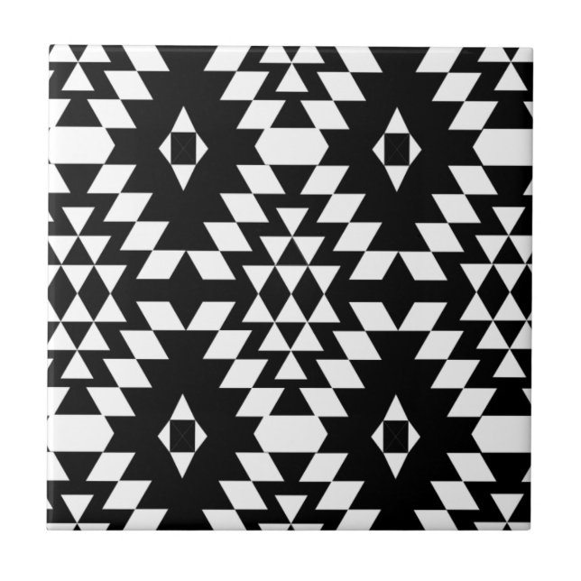 Carreau En Céramique Motif aztèque noir et blanc (Devant)