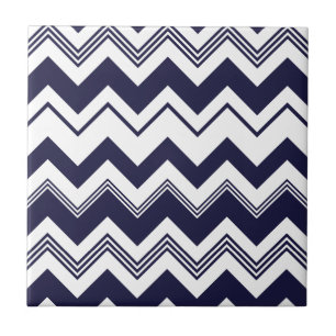 Carreau En Céramique Motif blanc de Chevron de bleu marine