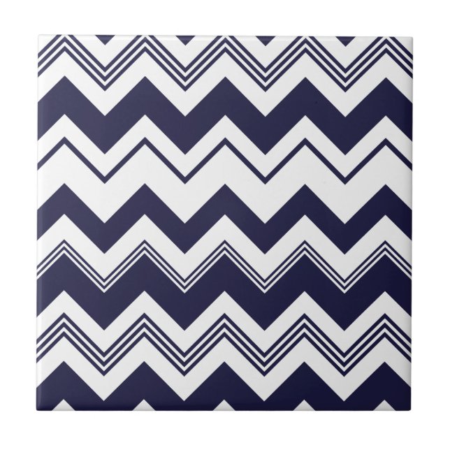 Carreau En Céramique Motif blanc de Chevron de bleu marine (Devant)