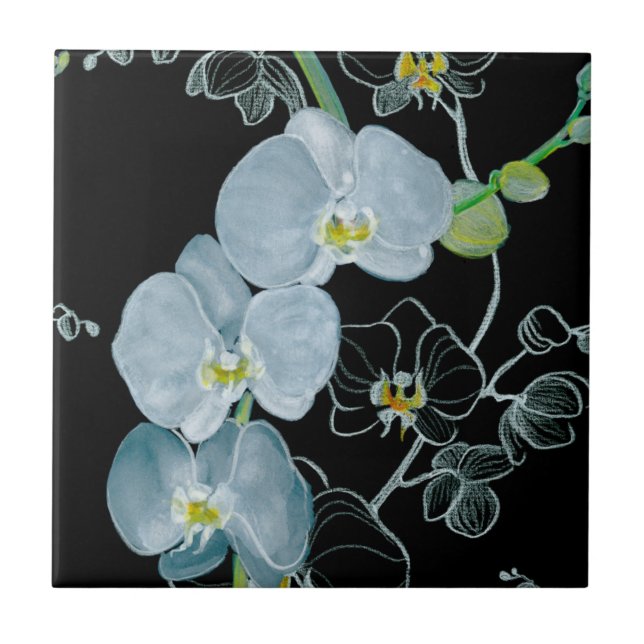 Carreau En Céramique Motif blanc d'orchidées d'aquarelle (Devant)