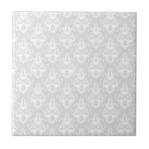 Carreau En Céramique Motif blanc et gris de damassé