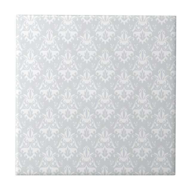 Carreau En Céramique Motif blanc et gris de damassé (Devant)