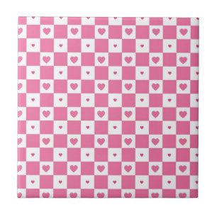Carreau En Céramique Motif blanc rose Girly de contrôleur de coeurs