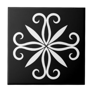 Carreau En Céramique Motif blanc tourbillonnant élégant sur le noir