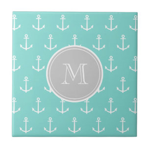 Carreau En Céramique Motif blanc vert en bon état d'Ancres, monogramme