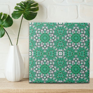 Carreau En Céramique motif bohème chic vert émeraude mandala