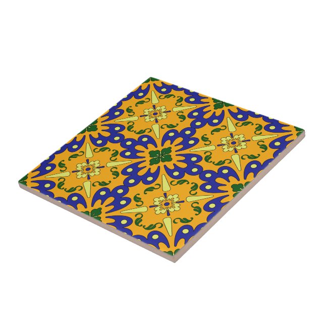 Carreau En Céramique Motif Carrelage Orange Bleu Et Jaune Talavera (Côté)