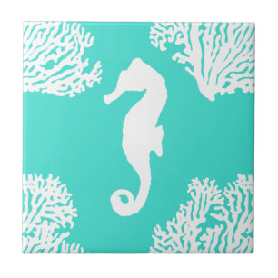 Carreau En Céramique Motif Côtier Turquoise Et Blanc