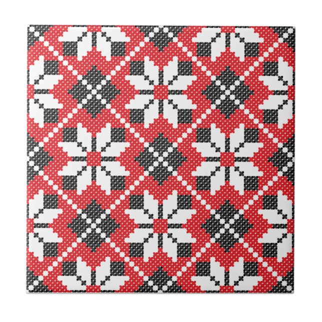 Carreau En Céramique Motif croisé transparent rouge et noir (Devant)