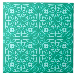 Carreau En Céramique Motif Damas médiéval, turquoise et aqua