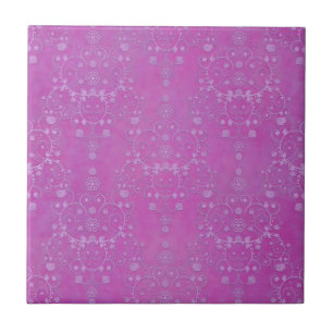 Carreau En Céramique Motif damassé floral pourpre fuchsia