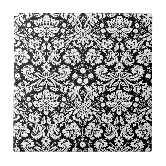 Carreau En Céramique Motif damassé noir et blanc (Devant)