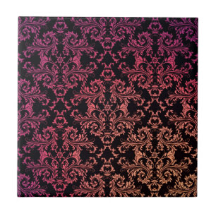 Carreau En Céramique Motif damassé orange rose noir