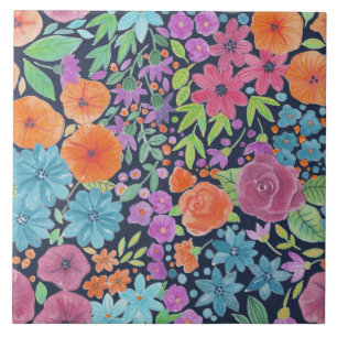 Carreau En Céramique Motif d'aquarelle florale