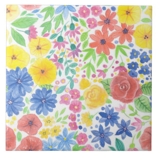 Carreau En Céramique Motif d'aquarelle florale