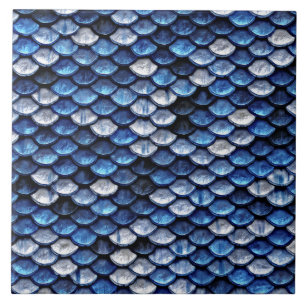 Carreau En Céramique Motif de balance de poisson bleu cobalte métalliq