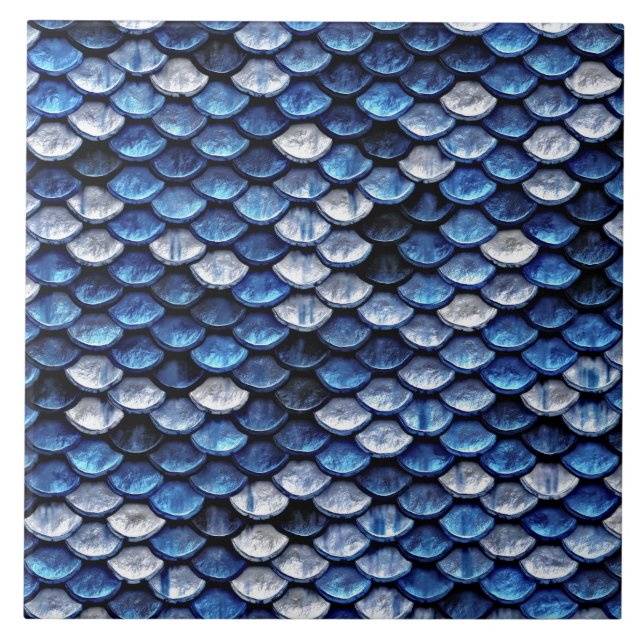 Carreau En Céramique Motif de balance de poisson bleu cobalte métalliqu (Devant)