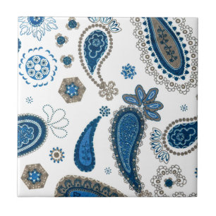 Carreau En Céramique Motif de Bohême Bleu Paisley