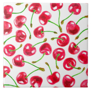 Carreau En Céramique Motif de cerises d'aquarelle