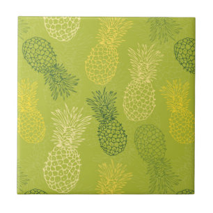 Carreau En Céramique Motif de contour de l'ananas sur vert