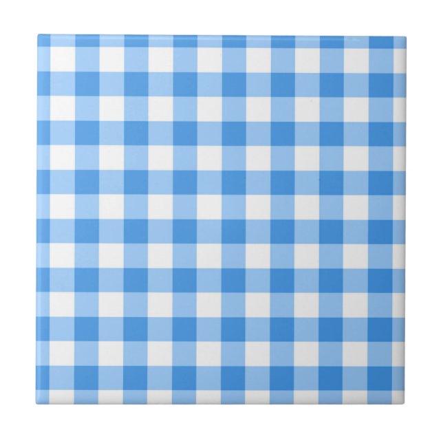 Carreau En Céramique Motif de contrôle En vichy bleu et blanc (Devant)