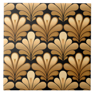 Carreau En Céramique Motif de coquille Art déco, or et noir