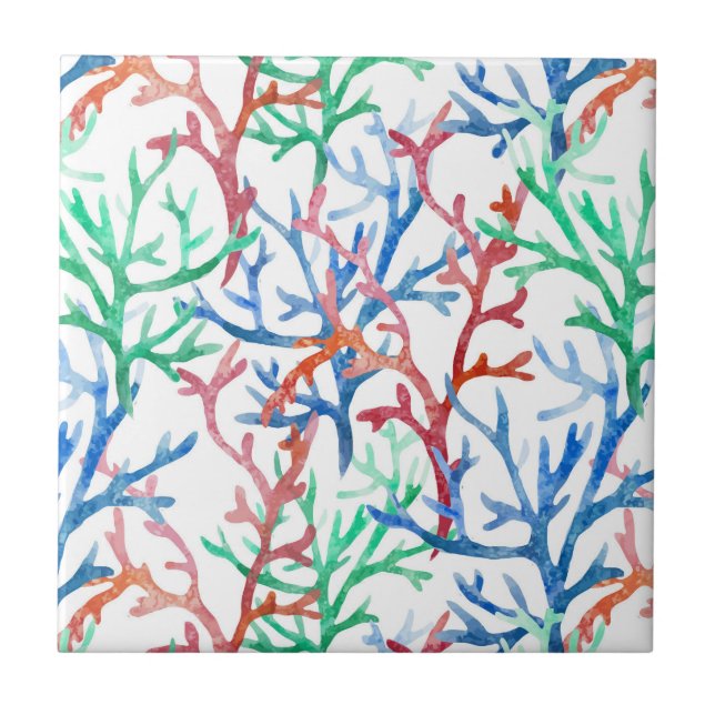 Carreau En Céramique Motif de corail d'aquarelle (Devant)