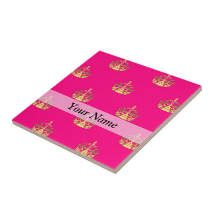 Carreau En Céramique Motif de couronne rose et or