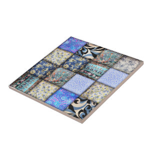 Carreau En Céramique Motif de courtepointe Blue Faux