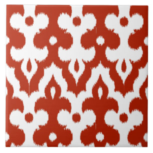 Carreau En Céramique Motif de damassé d'Ikat de Marocain, rouge-foncé