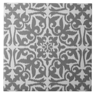 Carreau En Céramique Motif de damassé d'Ikat - lumière et gris moyen