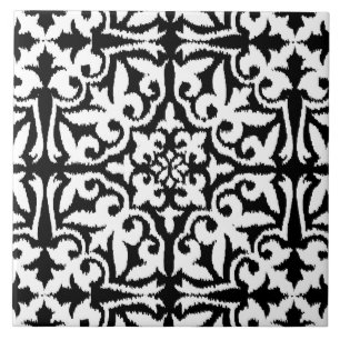 Carreau En Céramique Motif de damassé d'Ikat - noir et blanc