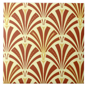 Carreau En Céramique Motif de fan d'art déco - cuivre sur le jaune