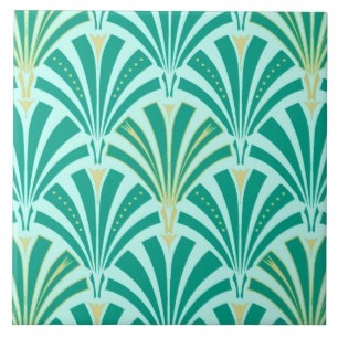 Carreau En Céramique Motif de fan d'art déco - turquoise sur l'aqua