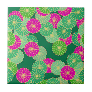 Carreau En Céramique Motif de fleur d'art déco - nuances de vert,