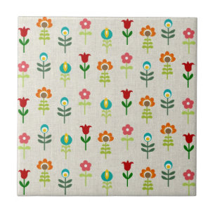 Carreau En Céramique Motif de fleurs populaires rétro